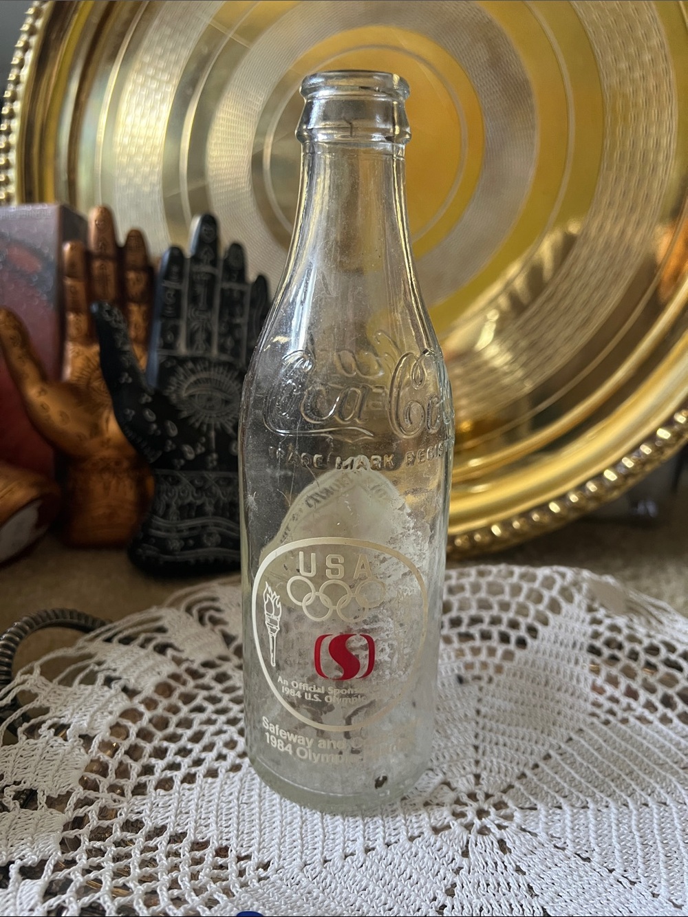 Vintage 1984 Coca-Cola Clear Glass Bottle with Red USA Olympic Logo